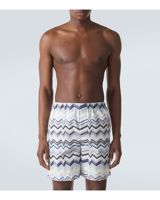 Missoni White Zigzag Swim Trunks for men