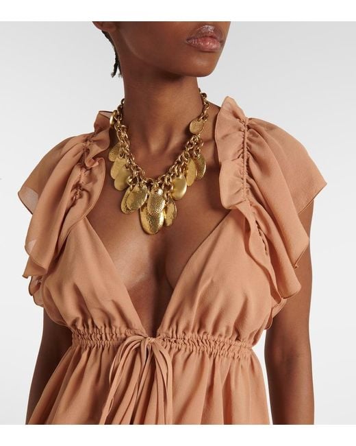 Top De Chifon De Seda Con Volantes Chloé de color Brown