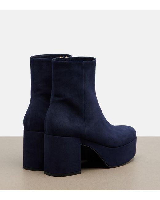 Gianvito Rossi Blue Sally Suede Platform Ankle Boots