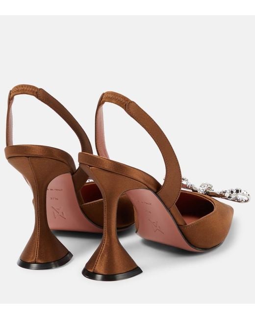 AMINA MUADDI Brown Verzierte Slingback-Pumps Rosie 95 Aus Satin