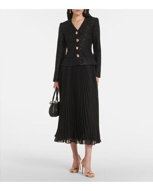 Self-Portrait Black Boucle Chiffon Midi Dress