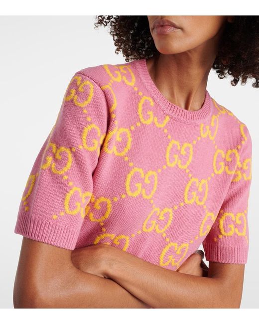 Miniabito in lana GG di Gucci in Pink