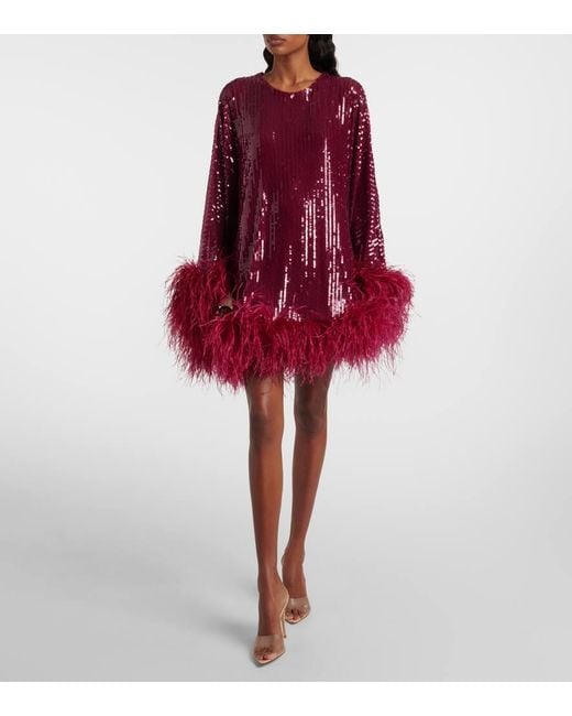 Taller Marmo Red Minikleid Vegas Mit Pailletten Und Federn
