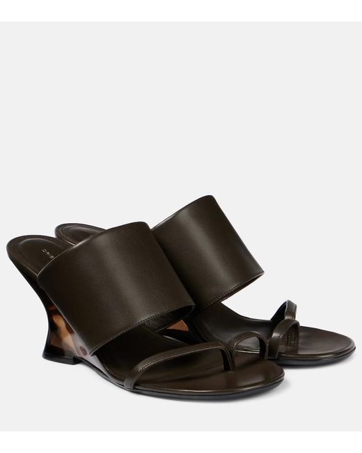 Dries Van Noten Black Wedge-Pantoletten Aus Leder