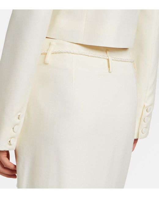 Posse White Elspeth Belted Wool Midi Skirt