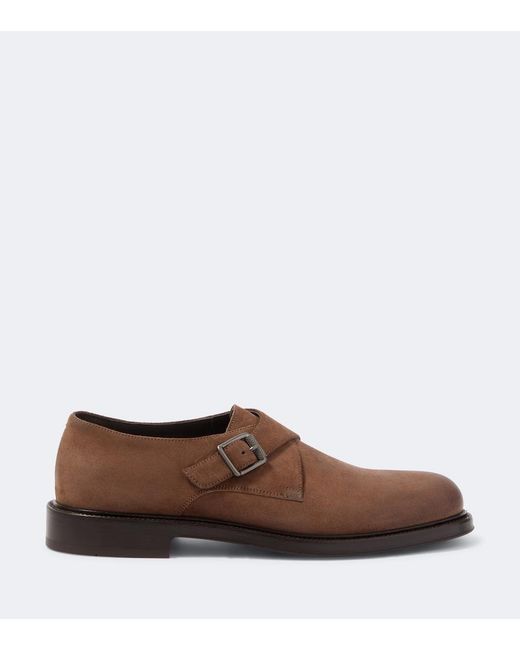 Brunello Cucinelli Brown Monili Suede Monk Strap Shoes for men