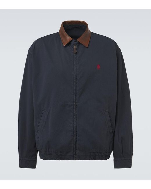 Prada Blue Leather-Trimmed Cotton Canvas Blouson Jacket for men