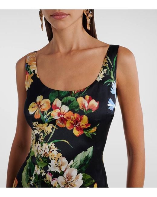 Dolce & Gabbana White Floral Satin Midi Dress