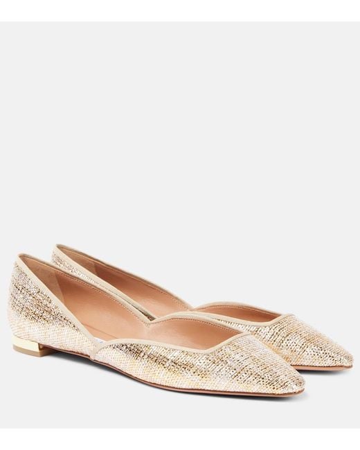 Aquazzura Natural Maia Canvas Ballet Flats