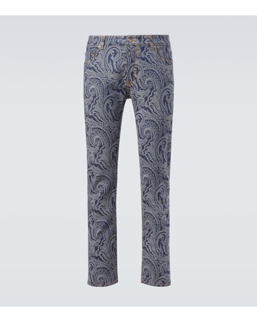 Etro Blue Roma Paisley Slim Jeans for men