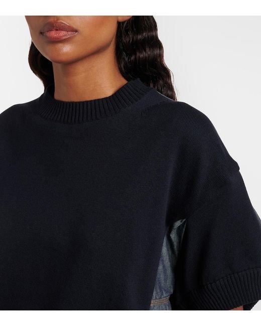Sacai Black Cotton-Blend Top