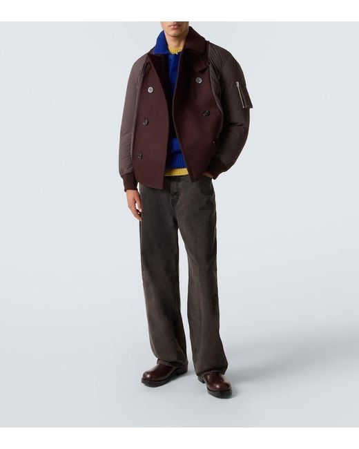 Sacai Brown Double-Breasted Wool Puffer Jacket for men