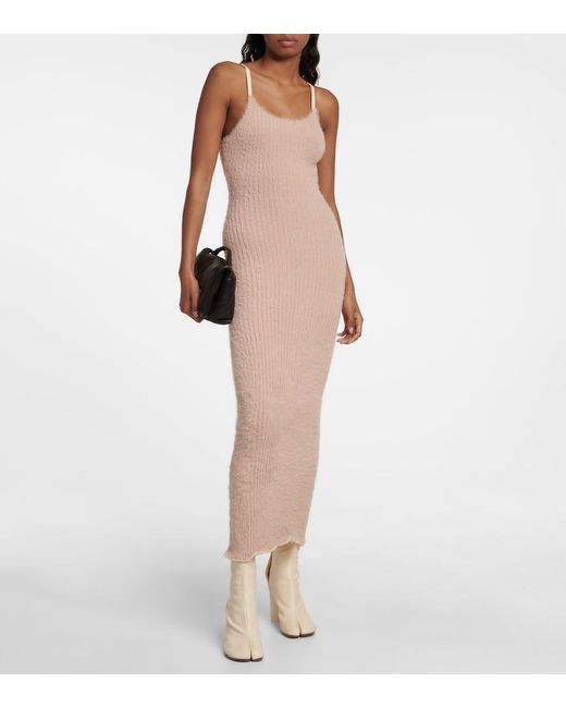 MM6 by Maison Margiela White Ribbed-Knit Midi Dress