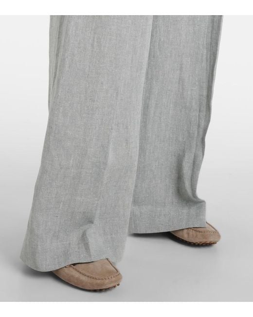 Brunello Cucinelli Gray Linen-Blend Wide-Leg Pants