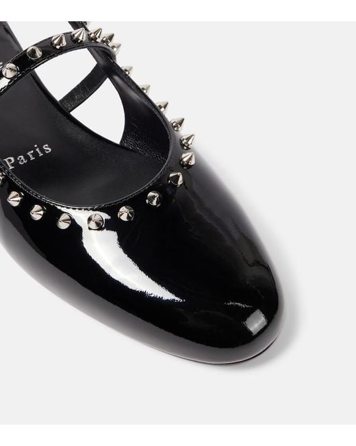 Christian Louboutin Black Sweet Janispikes Patent Slingback Flat