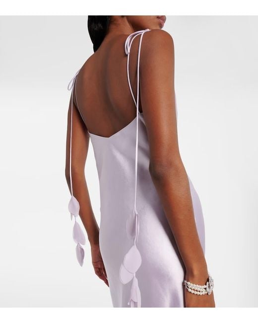 Robe Longue En Satin A Fleurs Self-Portrait en coloris White