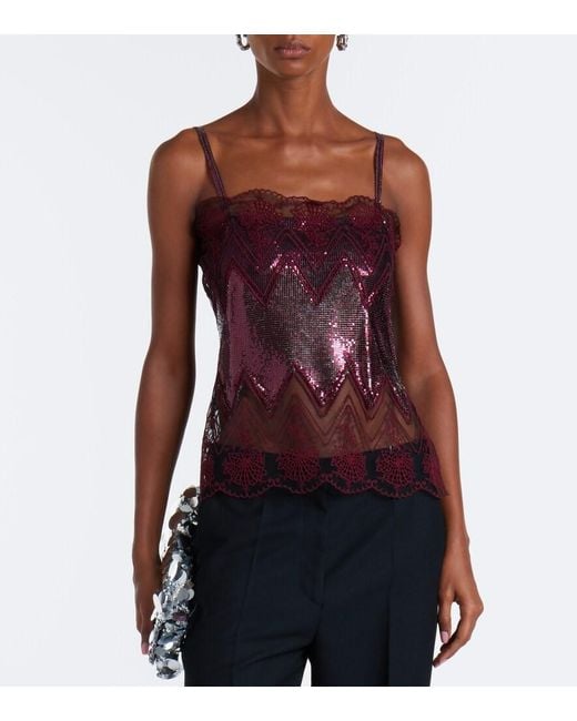 Rabanne Purple Lace-Trimmed Chainmail Top