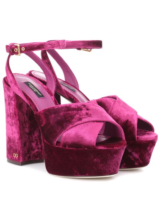 Dolce & Gabbana Purple Velvet Platform Sandals