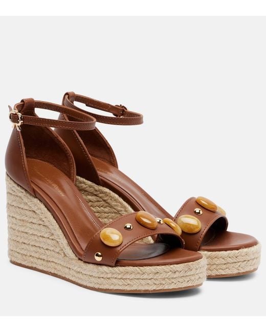 Gianvito Rossi Brown Embellished Leather Espadrille Wedges