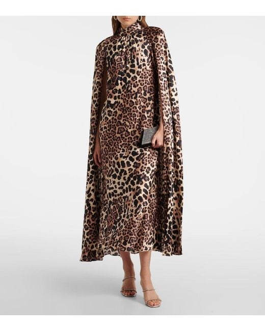 Rodarte Multicolor Leopard-Print Caped Silk Charmeuse Gown
