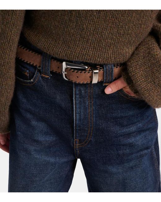 Khaite Brown Benny Leather-Trimmed Suede Belt