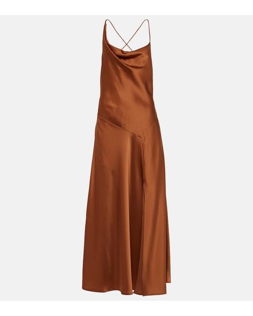Polo Ralph Lauren Brown Cowl-Neck Satin Gown