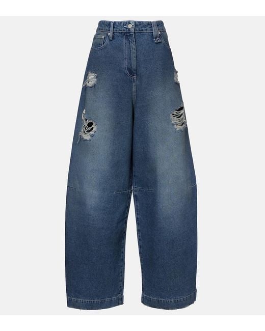 Simone Rocha Blue Distressed High-Rise Wide-Leg Jeans