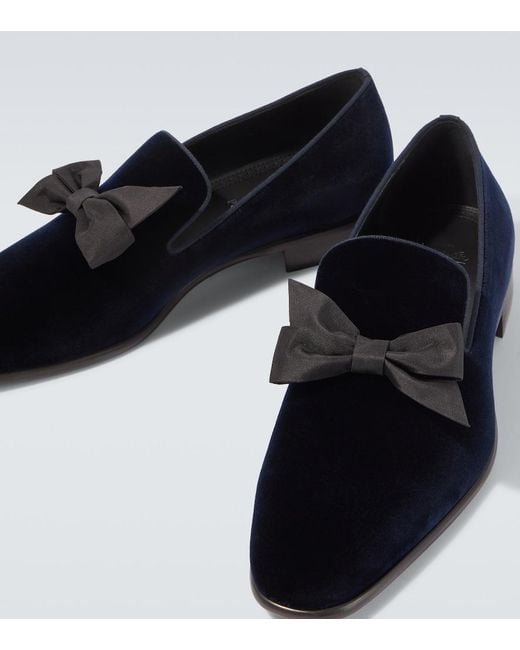 Christian Louboutin Black December First Bow-Detail Velvet Loafers for men
