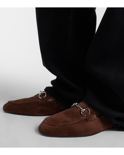 Gucci Brown Jordaan Horsebit Suede Loafers