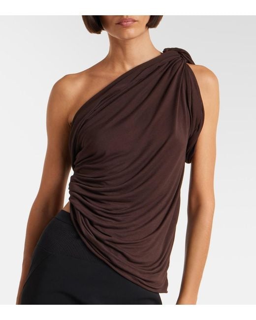 Rick Owens Brown Draped Knitted One-Shoulder Top