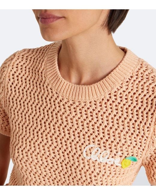 Chloé Natural Logo Crochet Cotton Top