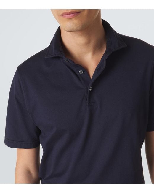 Fedeli Blue Cotton Jersey Polo Shirt for men