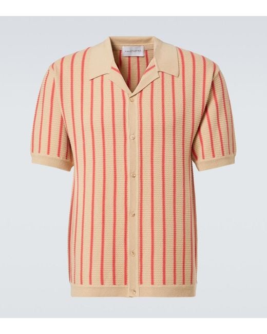 King & Tuckfield Pink Striped Knitted Wool Bowling Shirt for men