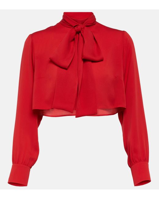 Gucci Red Bow-detailed Silk Georgette Blouse