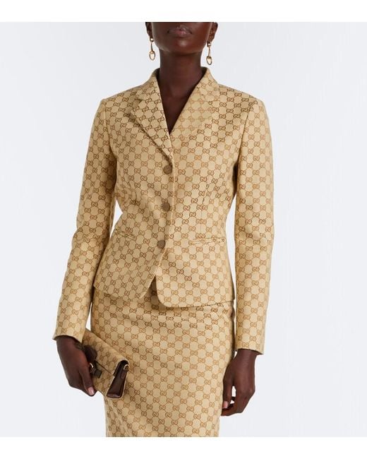Gucci Natural Gg Canvas Cotton-Blend Blazer