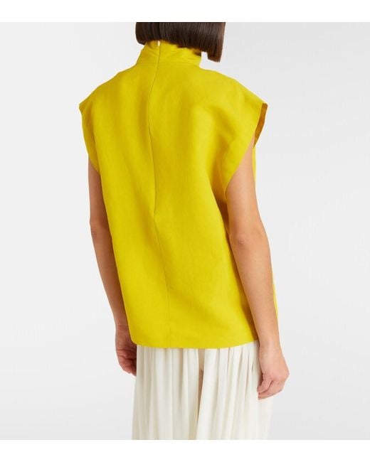 Alaïa Yellow Poplin Turtleneck Top