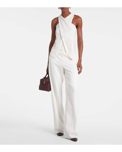 Max Mara White Weite High-Rise-Hose Balta Aus Schurwolle