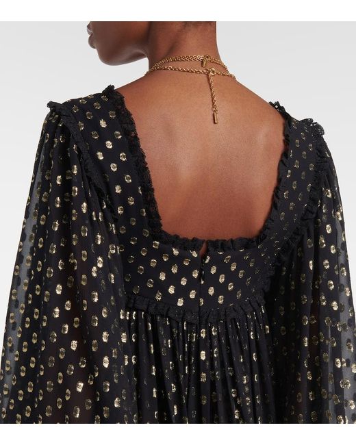 Chloé Black Schwarzes Maxikleid Mit Rüschen Aus Leichter Seide