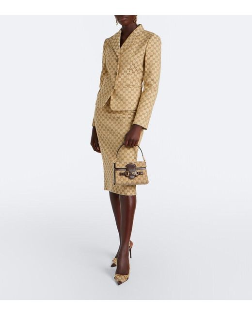 Gucci Brown Horsebit Small Gg Canvas Top-Handle Bag