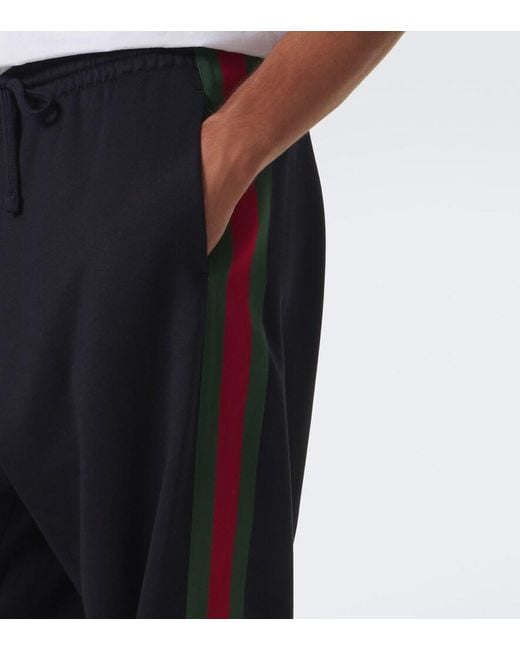 Gucci Blue Web Stripe Silk And Cotton Wide-Leg Pants for men