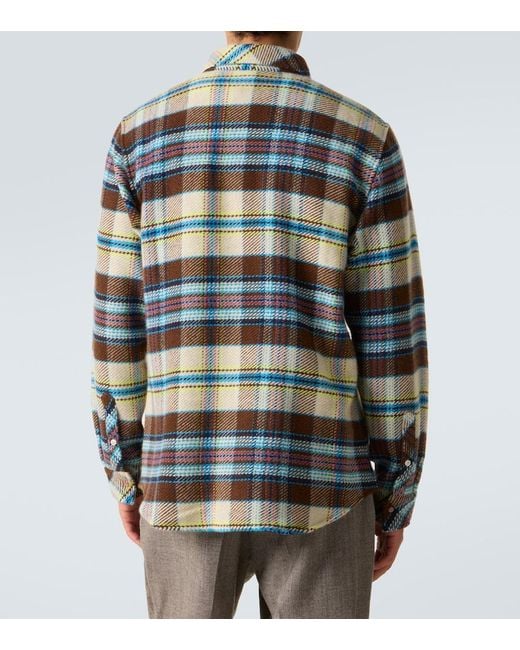 God's True Cashmere Blue Plaid Cashmere Shirt With Sunstone for men