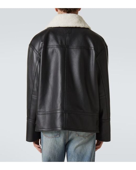 Loewe Black Shearling-Trimmed Leather Jacket for men