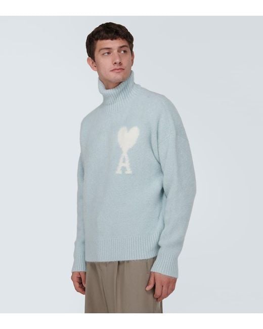 AMI Blue Ami De Cour Alpaca-blend Turtleneck Sweater for men