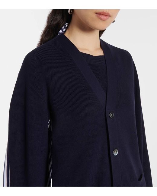 Sacai Blue Striped Poplin-Trimmed Cotton Cardigan