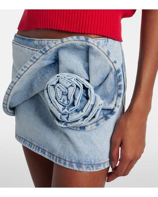 Magda Butrym Blue Floral-Applique Denim Miniskirt