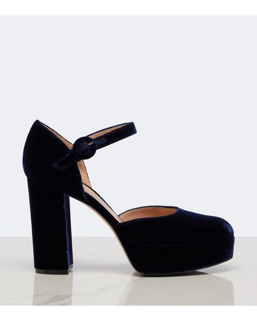 Gianvito Rossi Blue Velvet Platform Pumps