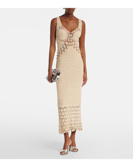 Rabanne Natural Embellished Crochet Cotton Midi Dress