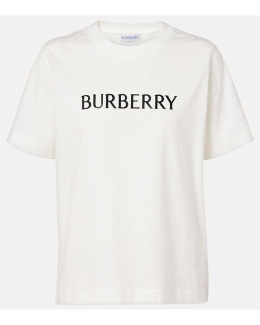 Burberry White Cotton T-Shirt With Logo