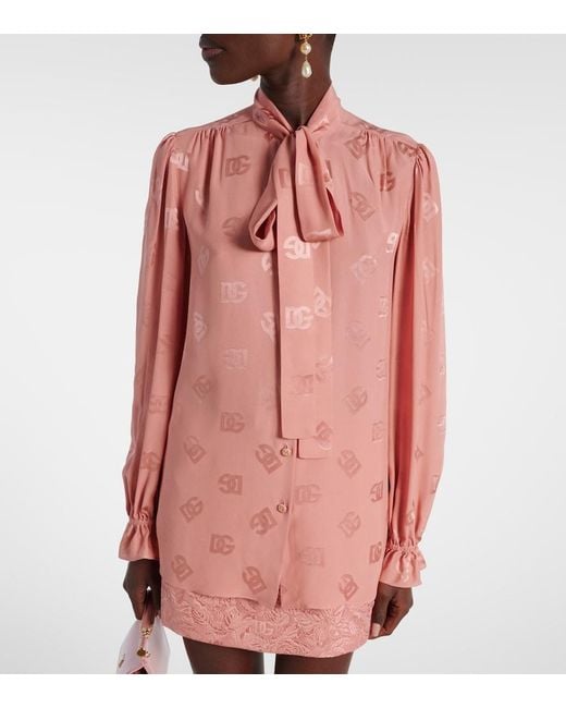 Dolce & Gabbana Pink Dg Silk Satin Blouse