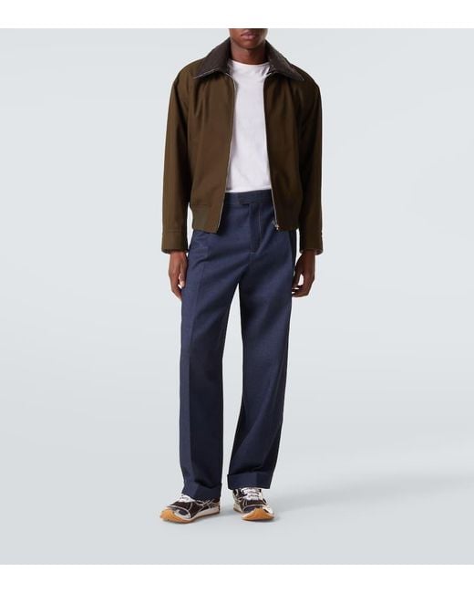 Bottega Veneta Blouson Aus Baumwoll-Twill Mit Leder in Green für Herren